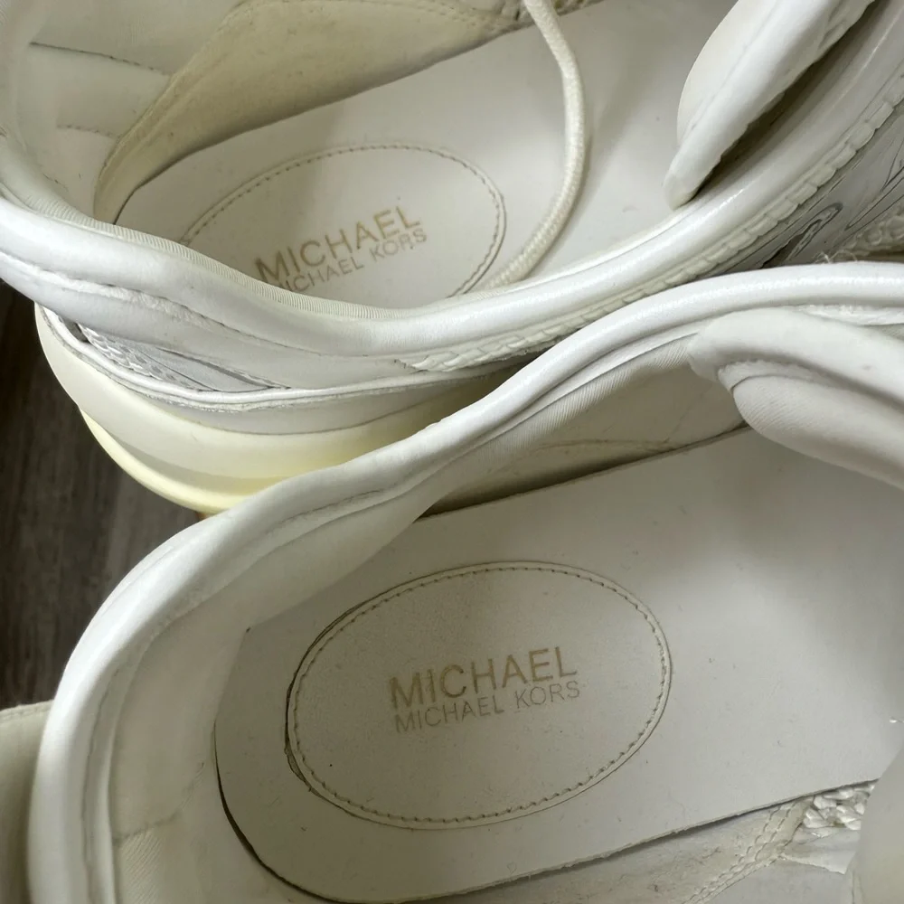 Michael Kors White Sneakers with Gold Accent and Brown Sole